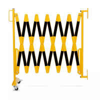 Barrière extensible jaune et noire avec montage mural et roulettes Barrière extensible jaune et noire avec montage mural et roulettes