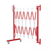 Barrière extensible rouge et blanche avec montage mural et roulettes