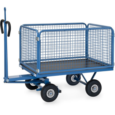 Remorque à Bras Industrielle avec Ridelles Grillagées - 1135x795mm - 750kg