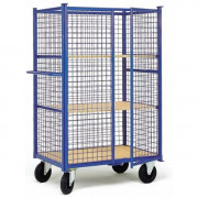 Chariot à étagères grillagé avec porte