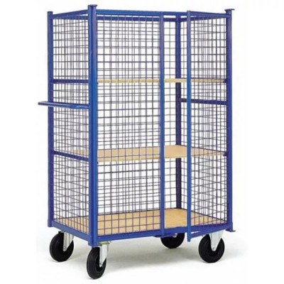 Chariot à étagères grillagé avec porte