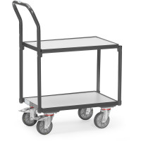 Rouleur de bacs ESD, 2 plateaux et dossier de poussée - 605x408mm - 250kg Rouleur de bacs ESD, 2 plateaux et dossier de poussée - 605x408mm - 250kg