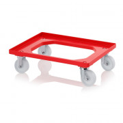 Socle rouleur pour bacs Euro – Dimensions 62 x 42 cm – 2 roues pivotantes, 2 roues fixes