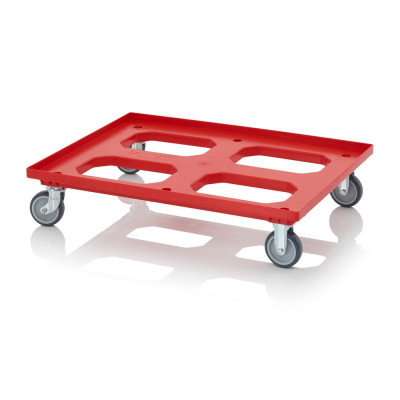 Socle rouleur pour bacs Euro – Dimensions 81,68 x 61,68 x 17,69 cm – 2 roues pivotantes, 2 roues fix