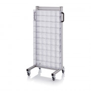 Chariot pour bacs basculants transparents – Dimensions 69 x 45 x 134 cm – Simple face – avec 10 modu