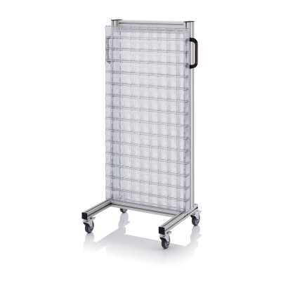 Chariot pour bacs basculants transparents – Dimensions 69 x 45 x 134 cm – Simple face – avec 15 modu