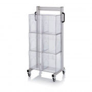 Chariot pour bacs basculants transparents – Dimensions 69 x 45 x 134 cm – Simple face – avec 3 modul