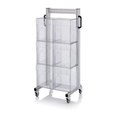 Chariot pour bacs basculants transparents – Dimensions 69 x 45 x 134 cm – Simple face – avec 3 modul