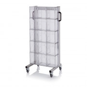 Chariot pour bacs basculants transparents – Dimensions 69 x 45 x 134 cm – Simple face – avec 5 modul