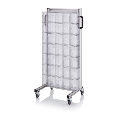 Chariot pour bacs basculants transparents – Dimensions 69 x 45 x 134 cm – Simple face – avec 7 modul