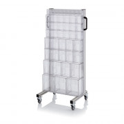 Chariot pour bacs basculants transparents – Dimensions 69 x 45 x 134 cm – Simple face – avec 8 modul