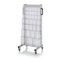 Chariot pour bacs basculants transparents – Dimensions 69 x 45 x 134 cm – Simple face – avec 8 modul