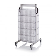 Chariot pour bacs basculants transparents – Dimensions 69 x 68 x 134 cm – Double face – avec 10 modu