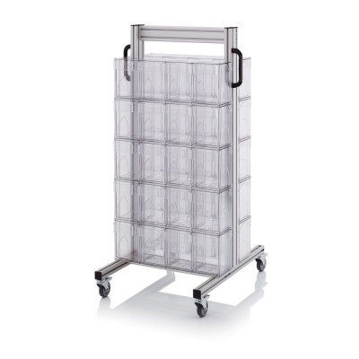 Chariot pour bacs basculants transparents – Dimensions 69 x 68 x 134 cm – Double face – avec 10 modu