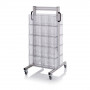 Chariot pour bacs basculants transparents – Dimensions 69 x 68 x 134 cm – Double face – avec 10 modu