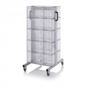 Chariot pour bacs basculants transparents – Dimensions 69 x 68 x 134 cm – Double face – avec 10 modu