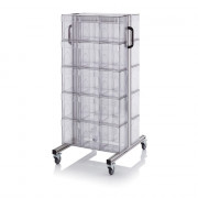Chariot pour bacs basculants transparents – Dimensions 69 x 68 x 134 cm – Double face – avec 10 modu