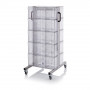 Chariot pour bacs basculants transparents – Dimensions 69 x 68 x 134 cm – Double face – avec 10 modu