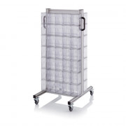 Chariot pour bacs basculants transparents – Dimensions 69 x 68 x 134 cm – Double face – avec 14 modu