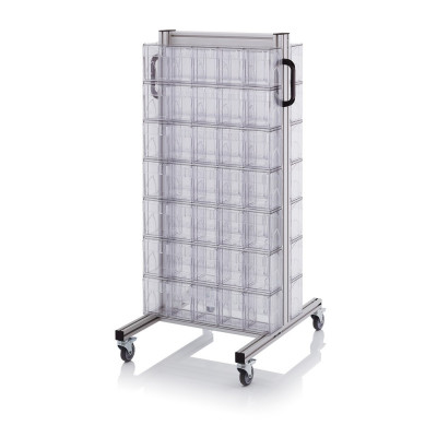 Chariot pour bacs basculants transparents – Dimensions 69 x 68 x 134 cm – Double face – avec 14 modu