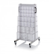 Chariot pour bacs basculants transparents – Dimensions 69 x 68 x 134 cm – Double face – avec 16 modu