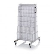 Chariot pour bacs basculants transparents – Dimensions 69 x 68 x 134 cm – Double face – avec 16 modu