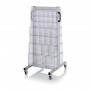 Chariot pour bacs basculants transparents – Dimensions 69 x 68 x 134 cm – Double face – avec 16 modu