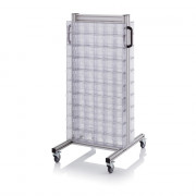 Chariot pour bacs basculants transparents – Dimensions 69 x 68 x 134 cm – Double face – avec 20 modu