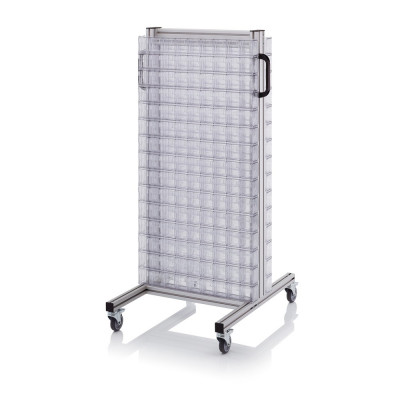 Chariot pour bacs basculants transparents – Dimensions 69 x 68 x 134 cm – Double face – avec 30 modu