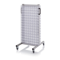 Chariot pour bacs basculants transparents – Dimensions 69 x 68 x 134 cm – Double face – avec 30 modu