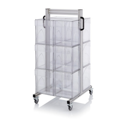 Chariot pour bacs basculants transparents – Dimensions 69 x 68 x 134 cm – Double face – avec 6 modul