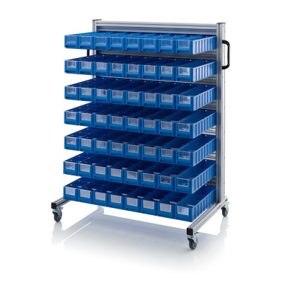 Chariot pour bacs de stockage et blocs tiroirs – Dimensions 112 x 65 x 135 cm – avec 56 blocs tiroir