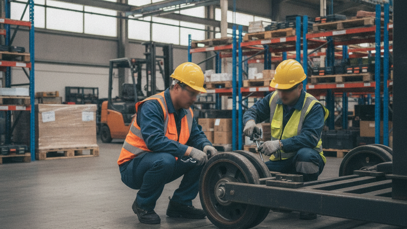 Signes d'usure sur roulettes industrielles charge lourde
