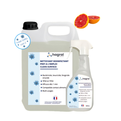 CLEAN SURFACE PAMPLEMOUSSE Détergent désinfectant bactéricide et virucide