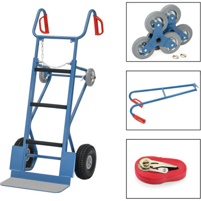 Diable pour Appareils Lourds - Spécial Escalier avec Sangle avec Brancard - Pelle 550x190mm - Roues 