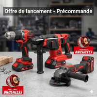 Pack "Offre de Lancement" Stayer 18V Brushless L20 Meuleuse + Perforateur + Perceuse Pack "Offre de Lancement" Stayer 18V Brushless L20 Meuleuse + Perforateur + Perceuse