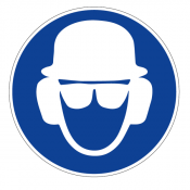 Panneau obligation de porter casque, lunettes et casque antibruit
