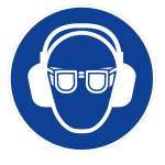 Panneau obligation de porter des lunettes et un casque anti-bruit