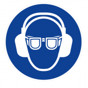 Panneau obligation de porter des lunettes et un casque anti-bruit