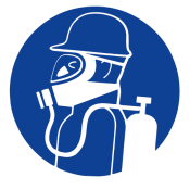 Panneau obligation de porter un casque et un appareil respiratoire