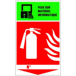 Panneau extincteur feu sur matériel informatique