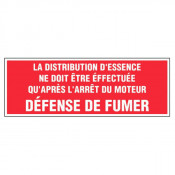 Panneau la distribution d'essence ne doit être effectuée qu'après l'arrêt du moteur défense de fumer