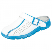 Sabots de travail Microfibre - Cuir Blanc et Bleu - Bride arrière fixe réglable - Hôpitaux