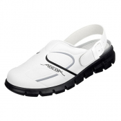 Sabots de travail Microfibre - Cuir Blanc/Noir - Bride arrière fixe réglable - Gastronomie/Cuisine