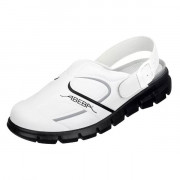 Sabots de travail Microfibre - Cuir Blanc/Noir - Bride arrière fixe réglable - Gastronomie/Cuisine