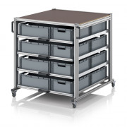 Chariot porte-bac grand format Euro 120x100 – Hauteur 134,6 cm – avec 20 bacs euros et 4 tablettes
