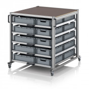 Chariot porte-bac grand format Euro 120x100 – Hauteur 134,6 cm – avec 25 bacs euros et 5 tablettes