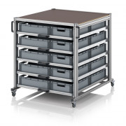 Chariot porte-bac grand format Euro 120x100 – Hauteur 134,6 cm – avec 25 bacs euros et 5 tablettes