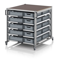 Chariot porte-bac grand format Euro 120x100 – Hauteur 134,6 cm – avec 25 bacs euros et 5 tablettes Chariot porte-bac grand format Euro 120x100 – Hauteur 134,6 cm – avec 25 bacs euros et 5 tablettes