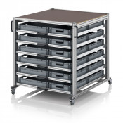 Chariot porte-bac grand format Euro 120x100 – Hauteur 134,6 cm – avec 30 bacs euros et 6 tablettes